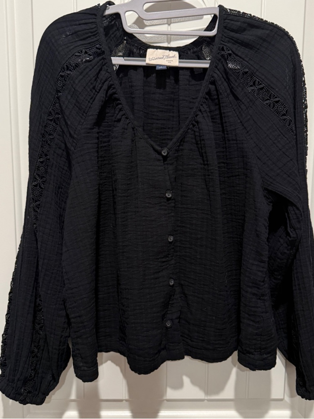 Universal Thread Black Button-Front Peasant Blouse Cotton - Picture 2 of 8